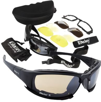 Тактические защитные очки с поляризацией Daisy X7 Black (4 линзы в комплекте)