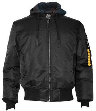 Американский бомбер с капюшоном Top Gun MA-1 Nylon Bomber jacket with hoodie TGJ1735 (Black)